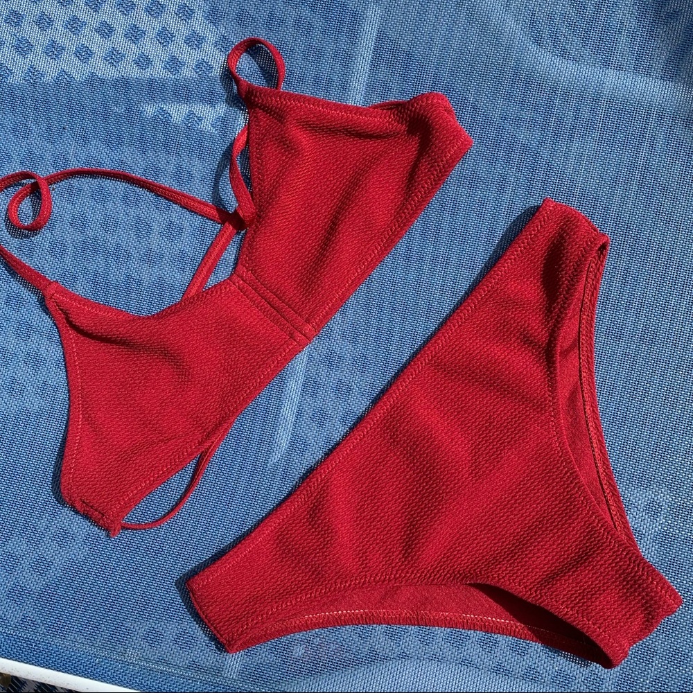SHEIN Cranberry Textured Bikini NWOT